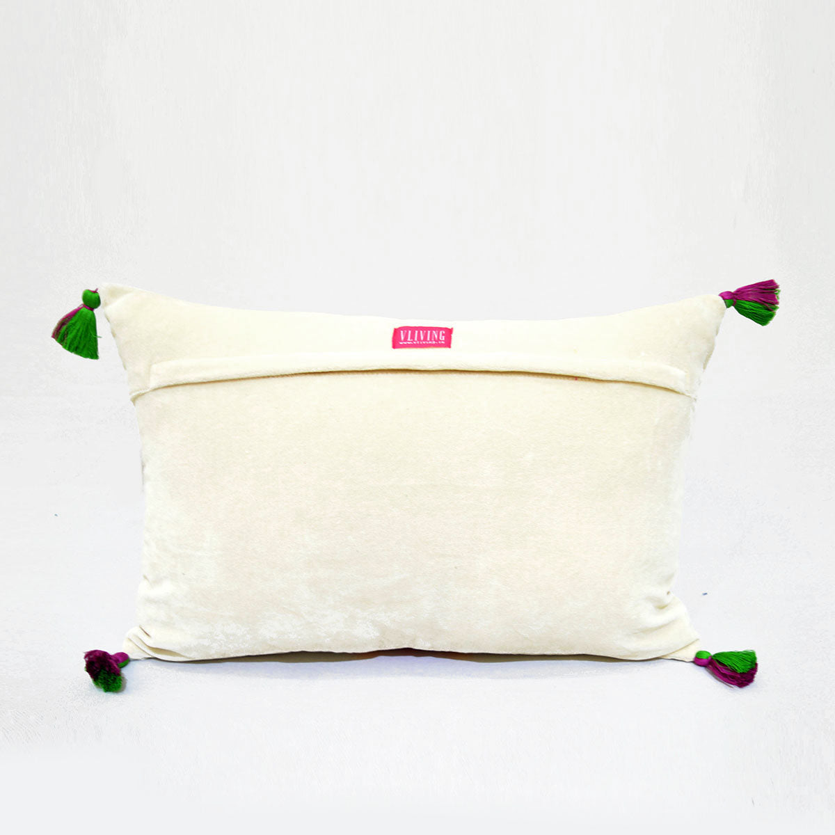 Carnival - Cream velvet rectangular pillow cover with hand embroidery