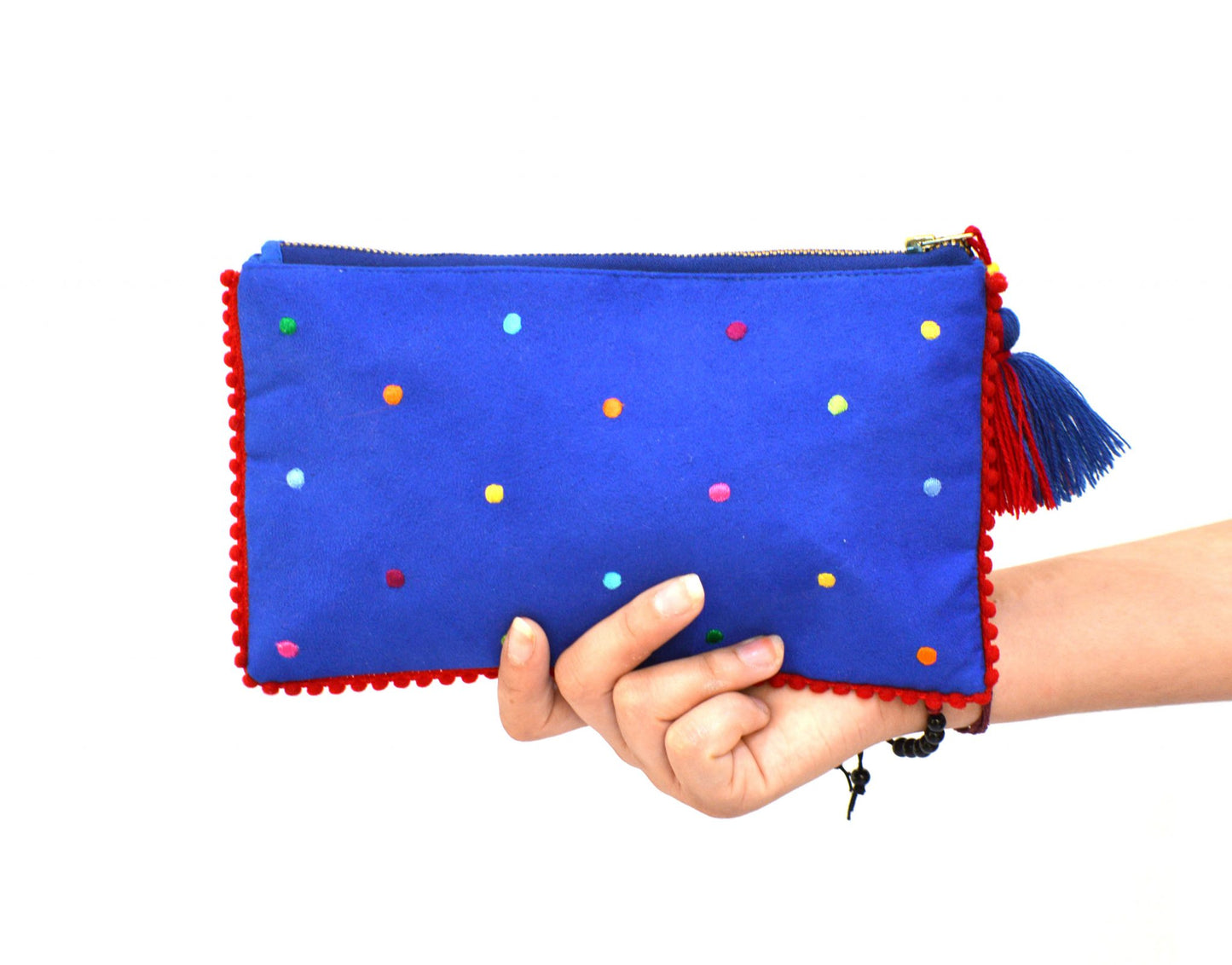 Truck art - Blue and red embroidered pouch, 5X9 inches