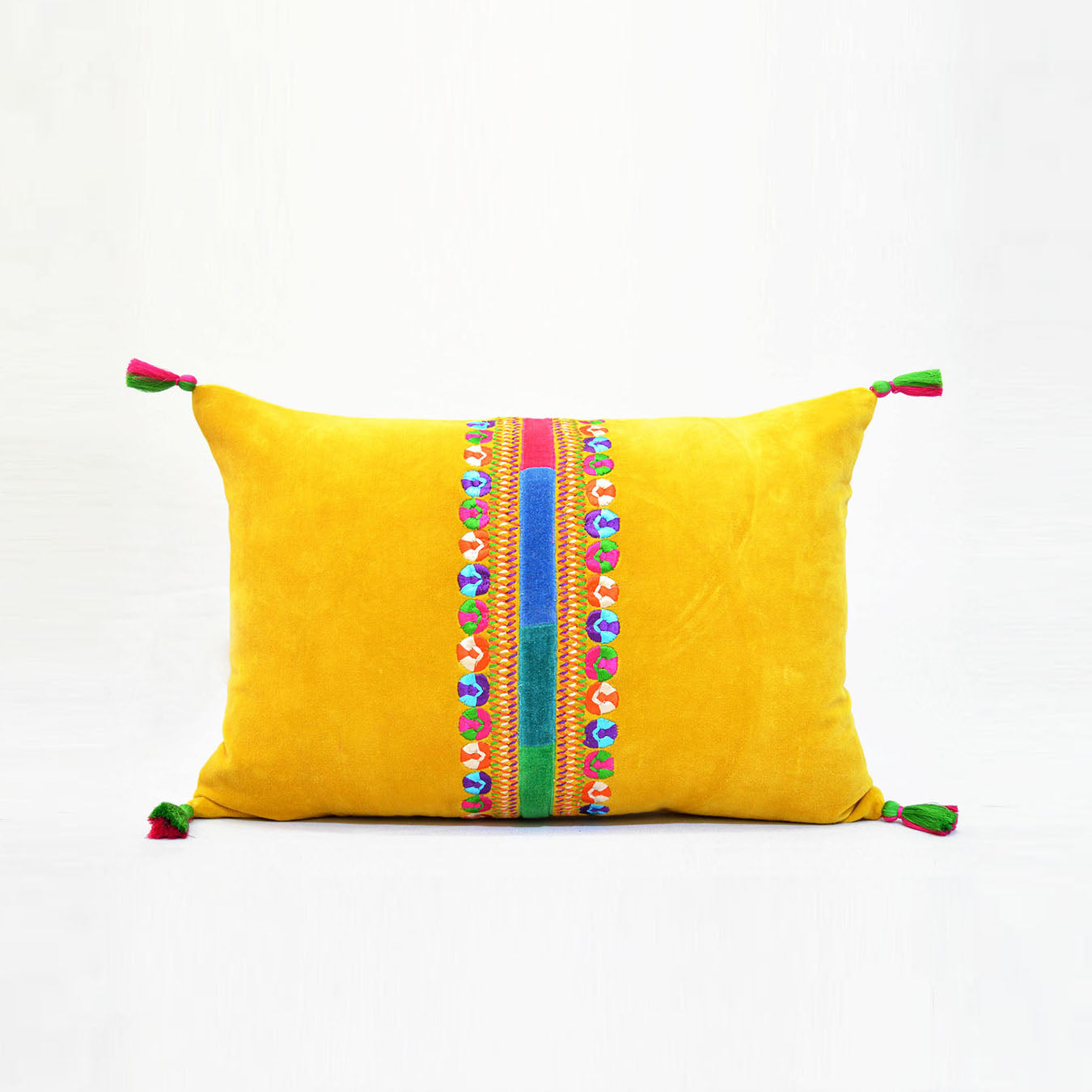 Carnival - Yellow pillow cover, multicolor hand embroidery, oblong cushion cover