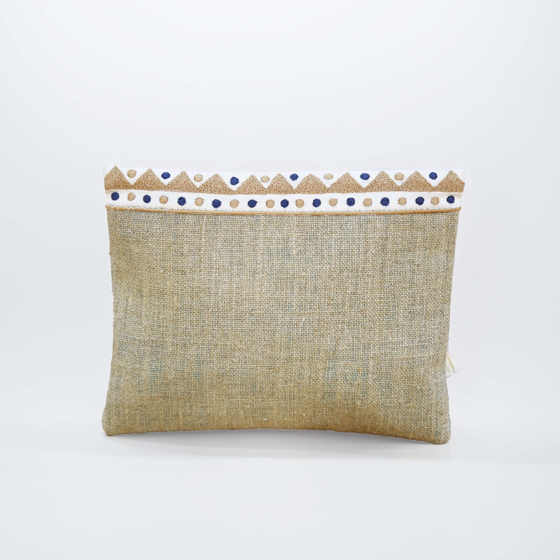Boho pouch, moroccan, natural color linen bag, foldover embroidered clutch - Vliving