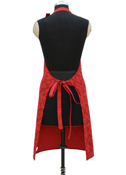 Christmas Red Shyrdak Moroccan Print Cotton Apron – 27"x35", Adjustable Neck Tie