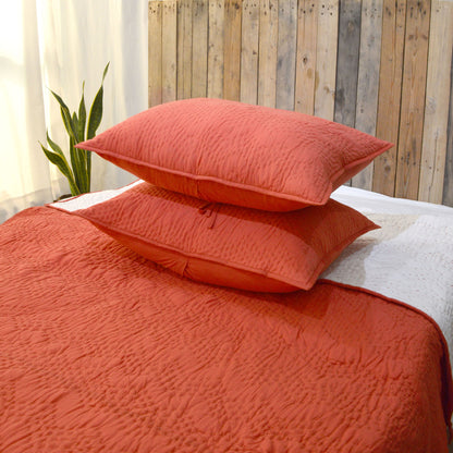 RUST Kantha quilt - chevron pattern quilting - Quilt set / Quilt / Pillow case available