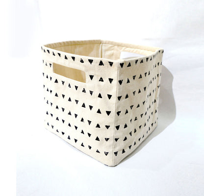 Square Canvas basket, triangle print, black and white, storage basket, sizes available