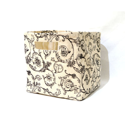 Square Canvas storage basket, swirl print in black and white, sizes available
