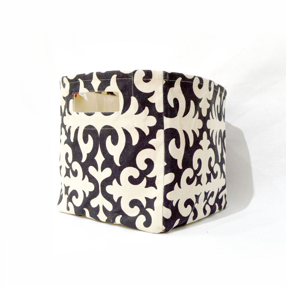 Square Storage basket, cotton canvas fabric, floral print, black and white, sizes available