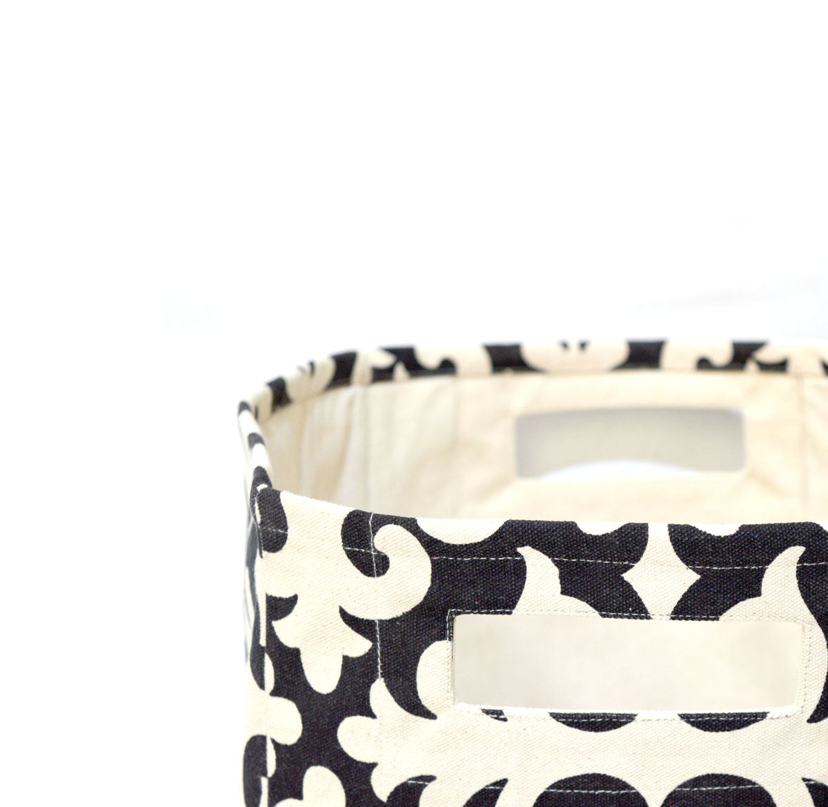 Square Storage basket, cotton canvas fabric, floral print, black and white, sizes available