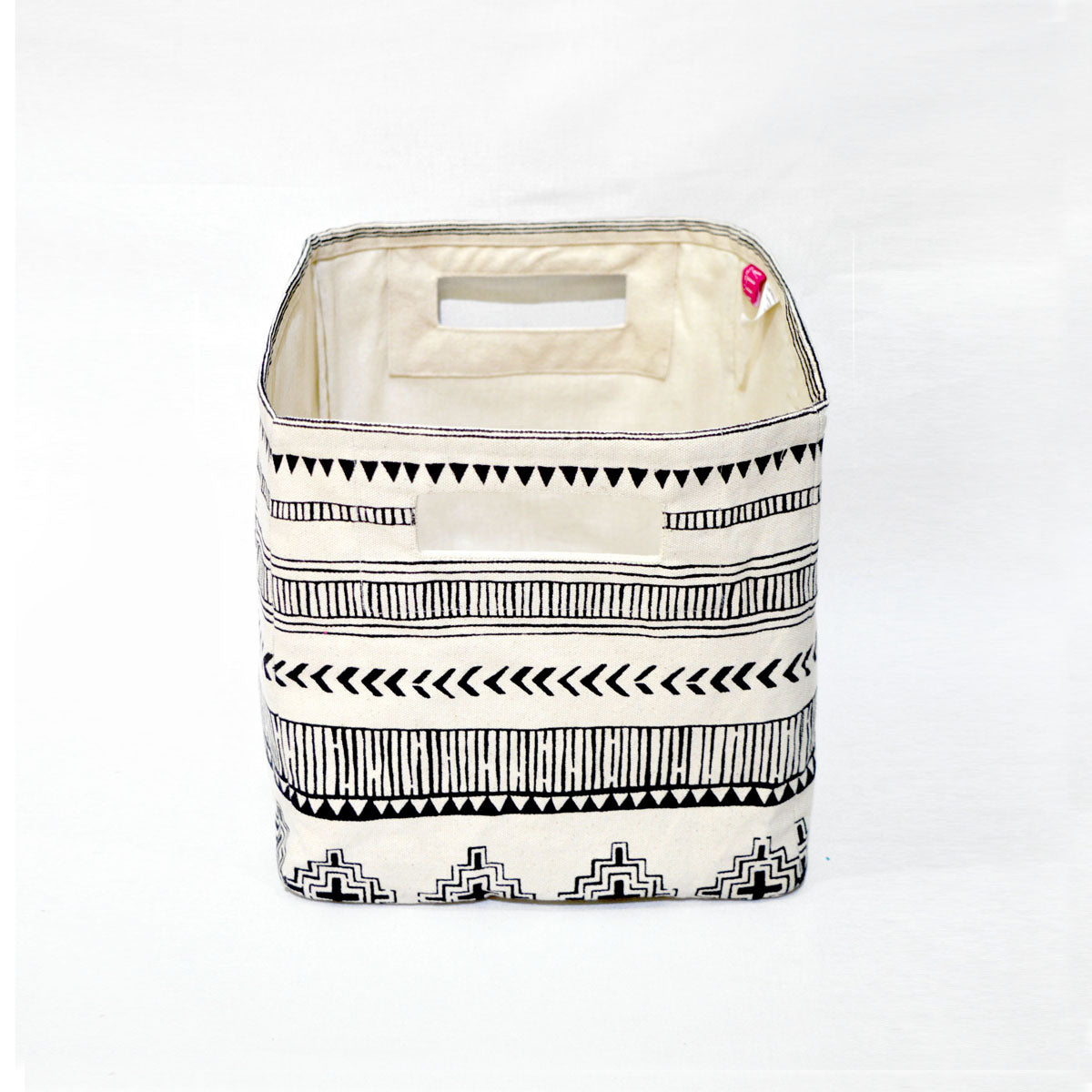 Square Storage basket, aztec print, black and white, canvas fabric, laundry hamper, sizes available