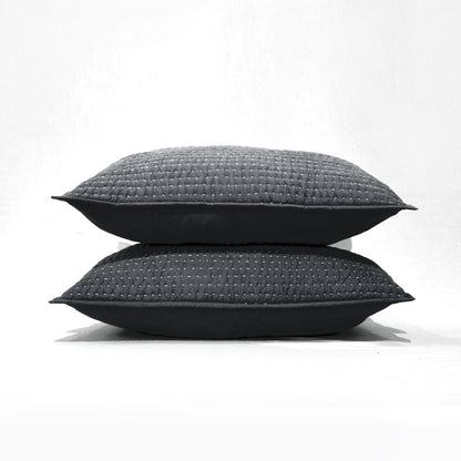 Charcoal Grey Stonewashed Kantha Quilt Bed Set | 100% Cotton | Handmade - Vliving