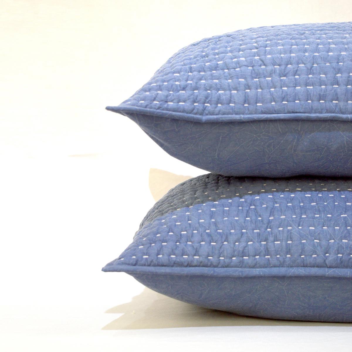 Denim blue quilted, pillow covers, stonewashed, stripe pattern, kantha, boho, 100% cotton, sizes available