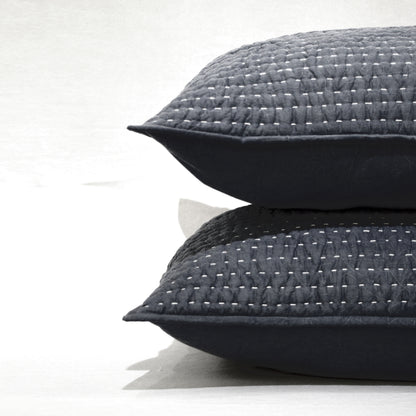Charcoal grey colour stonewashed kantha quilts and pillow shams - 100% cotton, Sizes available