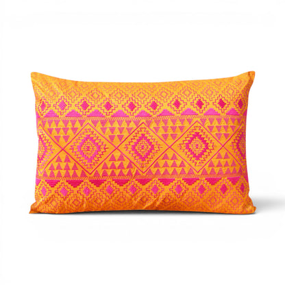 Kilim Pattern Embroidered Cushion Cover – Orange & Pink