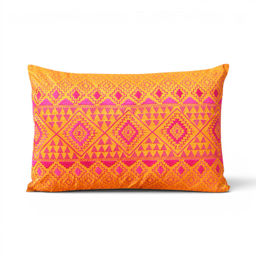 Kilim Pattern Embroidered Cushion Cover – Orange & Pink