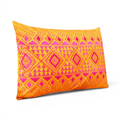Kilim Pattern Embroidered Cushion Cover – Orange & Pink