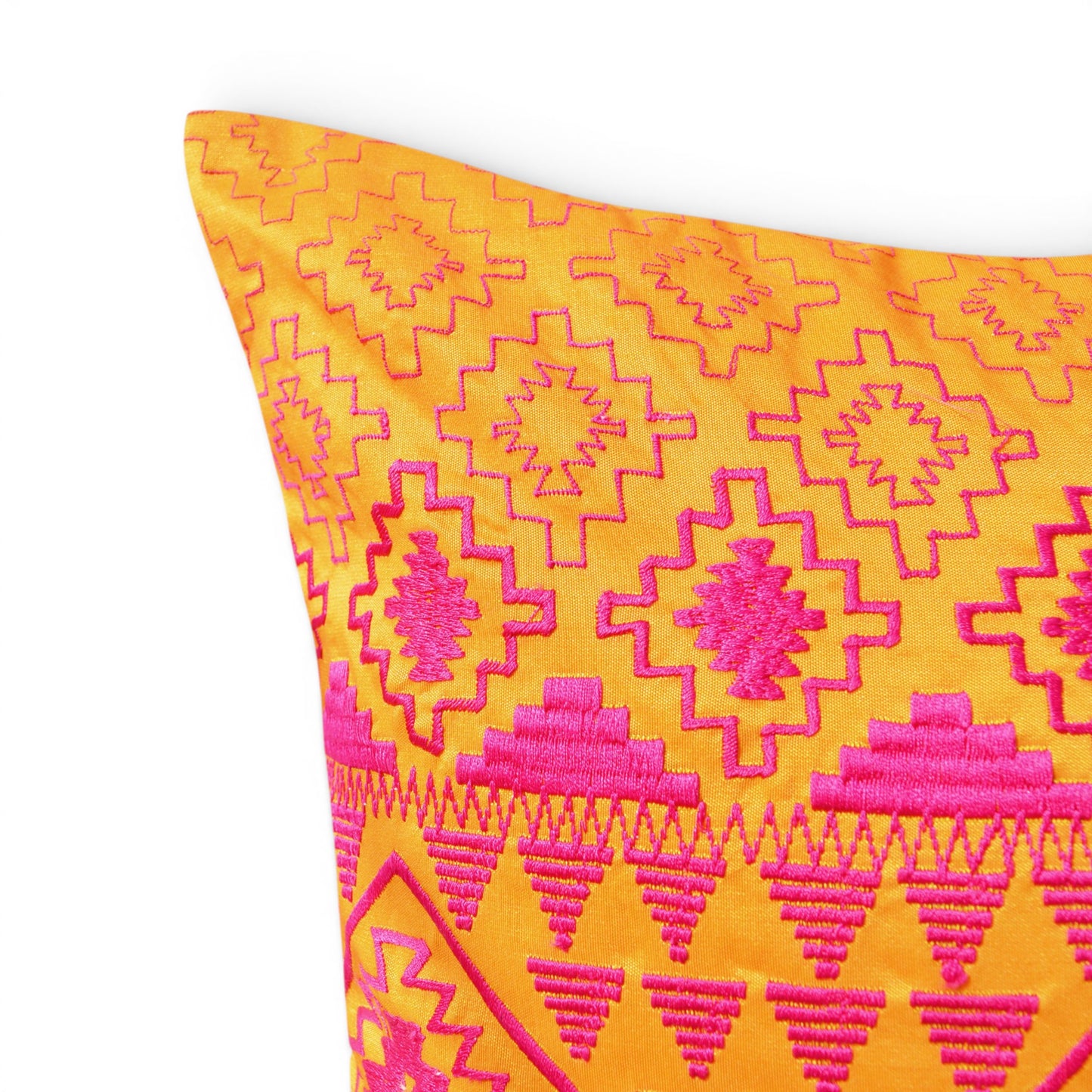 Kilim Pattern Embroidered Cushion Cover – Orange & Pink