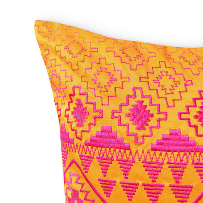 Kilim Pattern Embroidered Cushion Cover – Orange & Pink