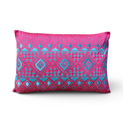 Kilim Pattern Embroidered Cushion Cover – Hot Pink & Turquoise