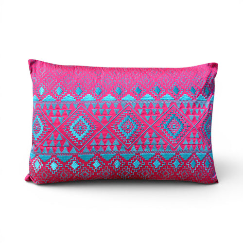 Kilim Pattern Embroidered Cushion Cover – Hot Pink & Turquoise
