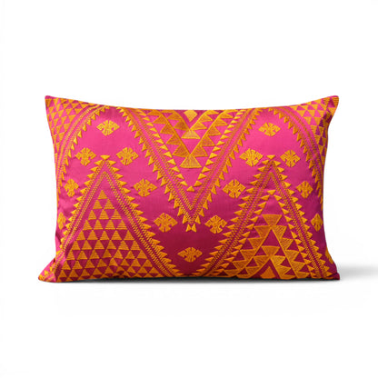 Kilim Pattern Embroidered Cushion Cover – Hot Pink & Orange