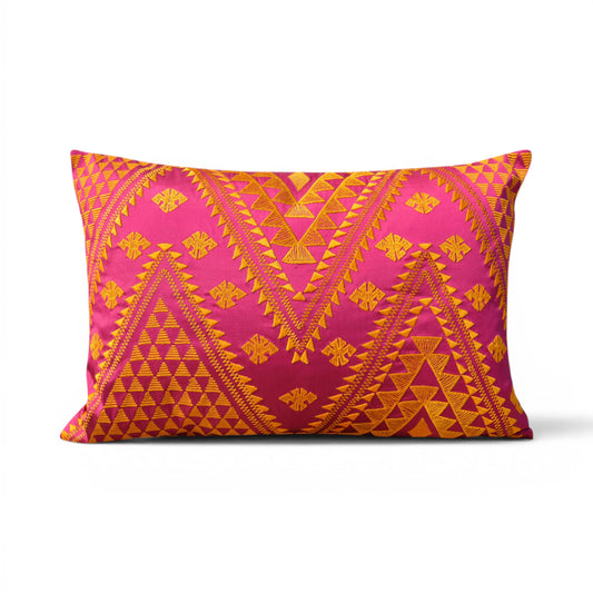Kilim Pattern Embroidered Cushion Cover – Hot Pink & Orange