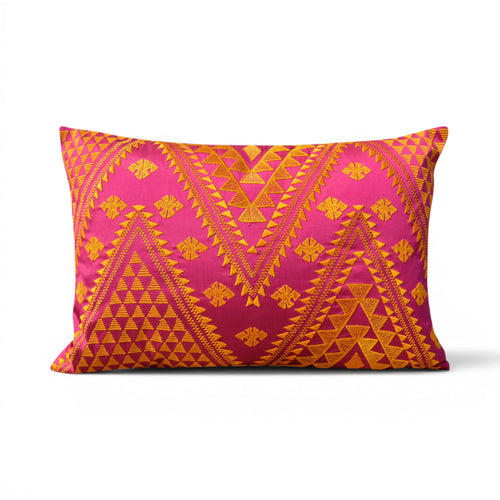 Kilim Pattern Embroidered Cushion Cover – Hot Pink & Orange
