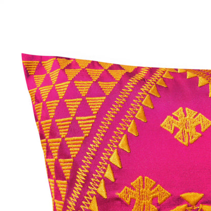 Kilim Pattern Embroidered Cushion Cover – Hot Pink & Orange