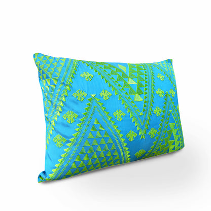 Kilim - Turquoise embroidered pillow cover, Poly taffeta cushion cover