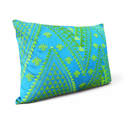 Kilim Pattern Embroidered Cushion Cover – Turquoise & Lime Green