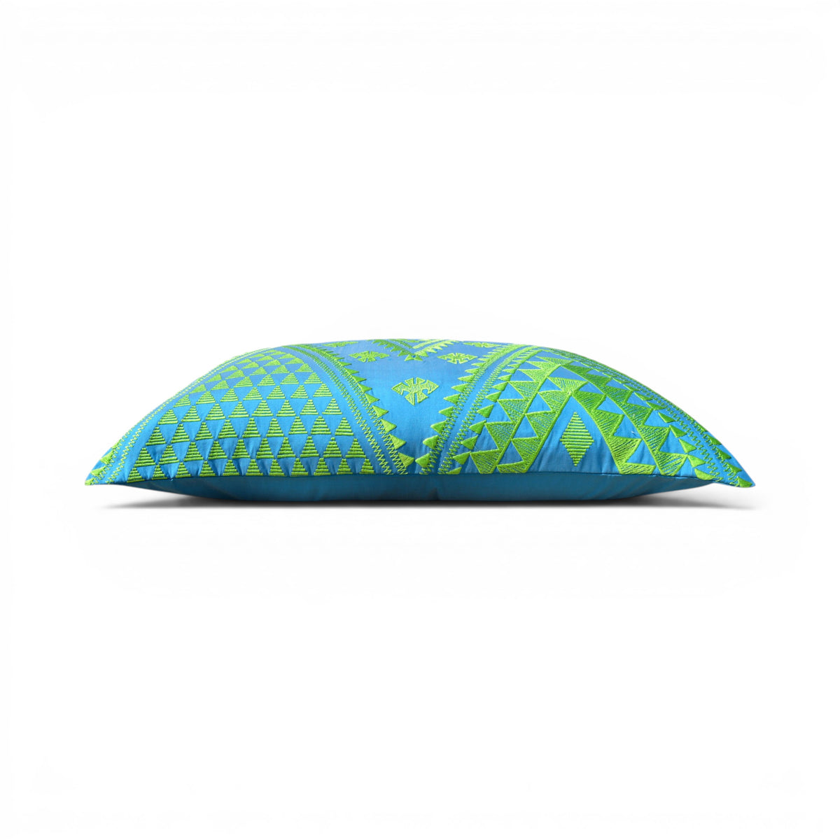 Kilim Pattern Embroidered Cushion Cover – Turquoise & Lime Green