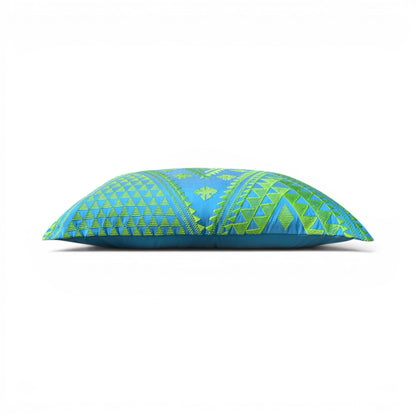 Kilim Pattern Embroidered Cushion Cover – Turquoise & Lime Green
