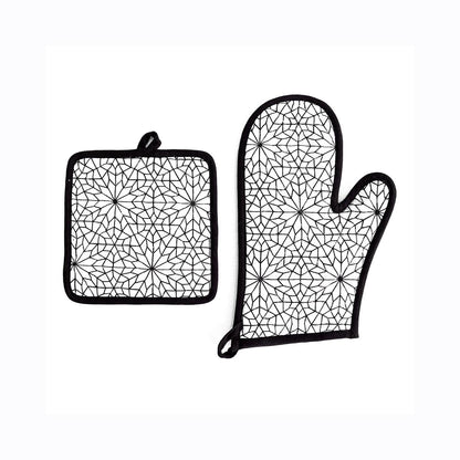 MOROCCAN Black and White  print Pot holder and Glove