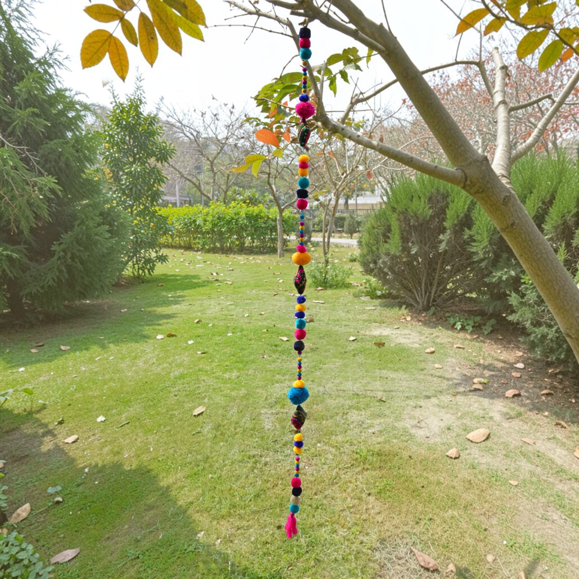 Marigold & Fuchsia Pompom Garland – Handmade Boho Party & Festival Decor - Vliving