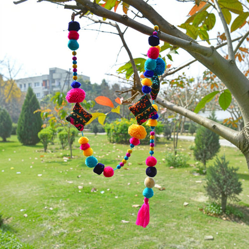 Marigold & Fuchsia Pompom Garland – Handmade Boho Party & Festival Decor
