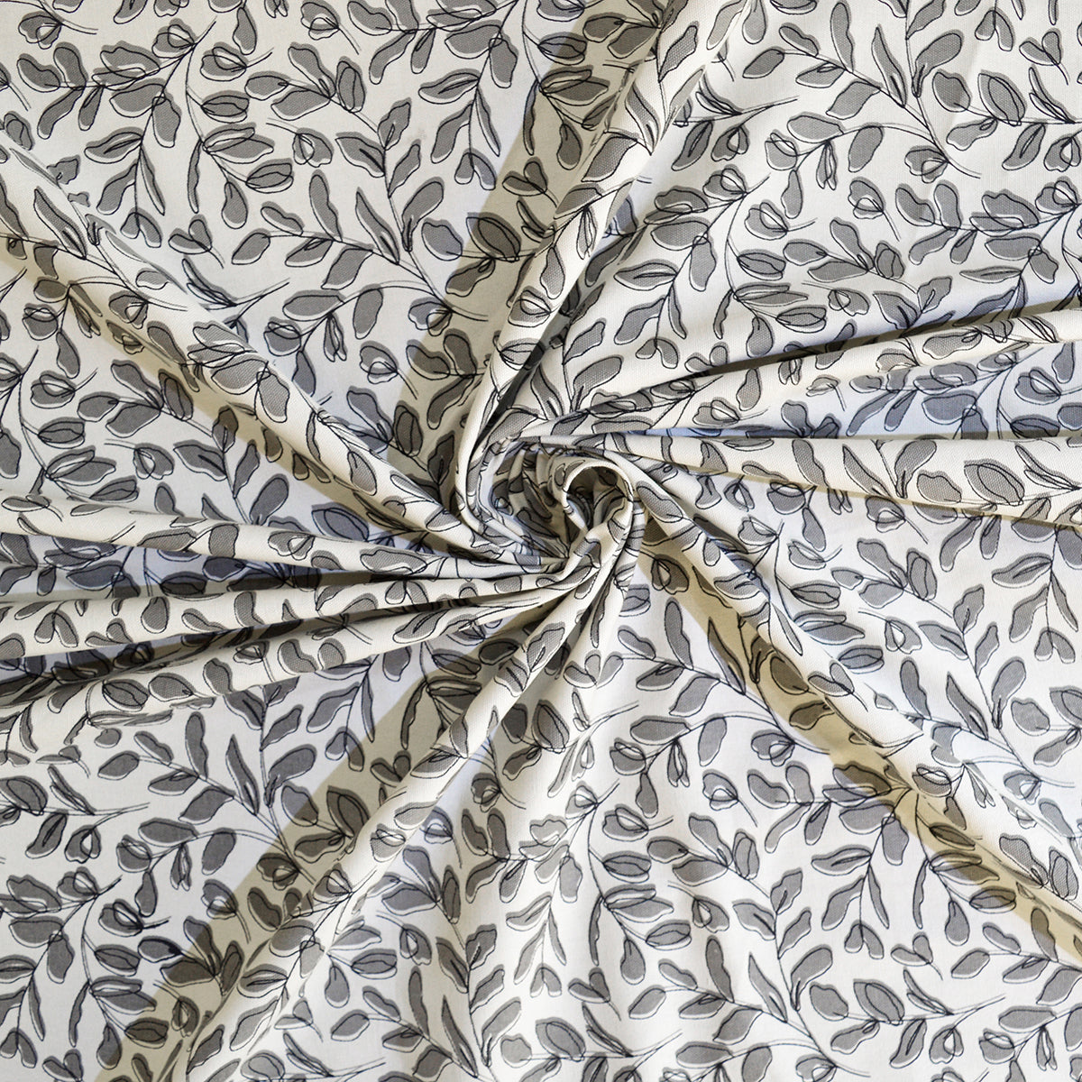 Grey Leaf print fabric, 100% cotton duck, fabric by the metre