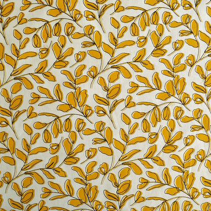 Mustard Yellow Leaf print fabric, 100% cotton duck, fabric by the metre