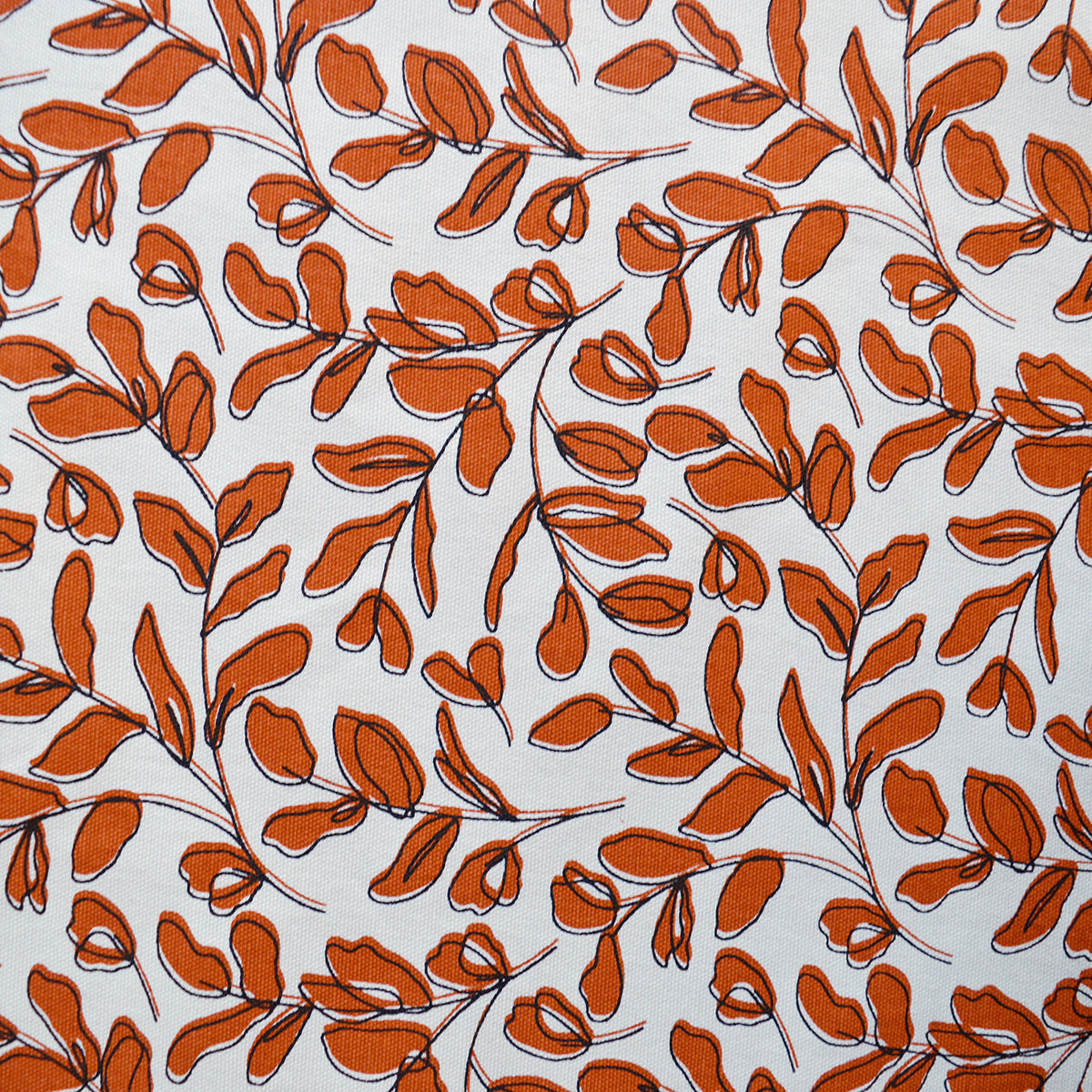 Terracotta Green Leaf print fabric, 100% cotton duck, fabric by the metre