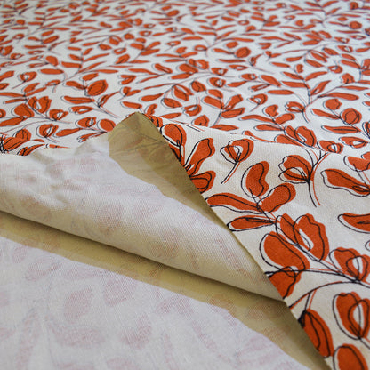 Terracotta Green Leaf print fabric, 100% cotton duck, fabric by the metre