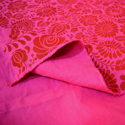 Hot Pink printed fabric, Matyo Rose pattern, 100% cotton duck, by the metre, bold print