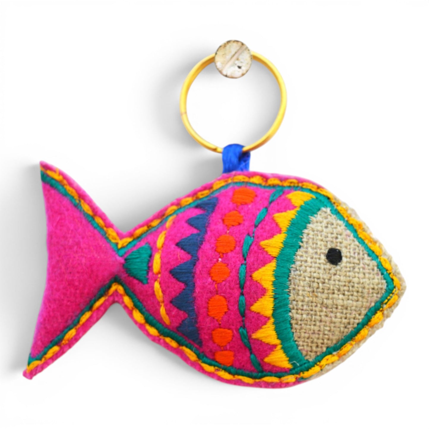 Multicolour Fish Tassel | Boho Bag Charm | Handmade Linen & Felt Key Ring - Vliving