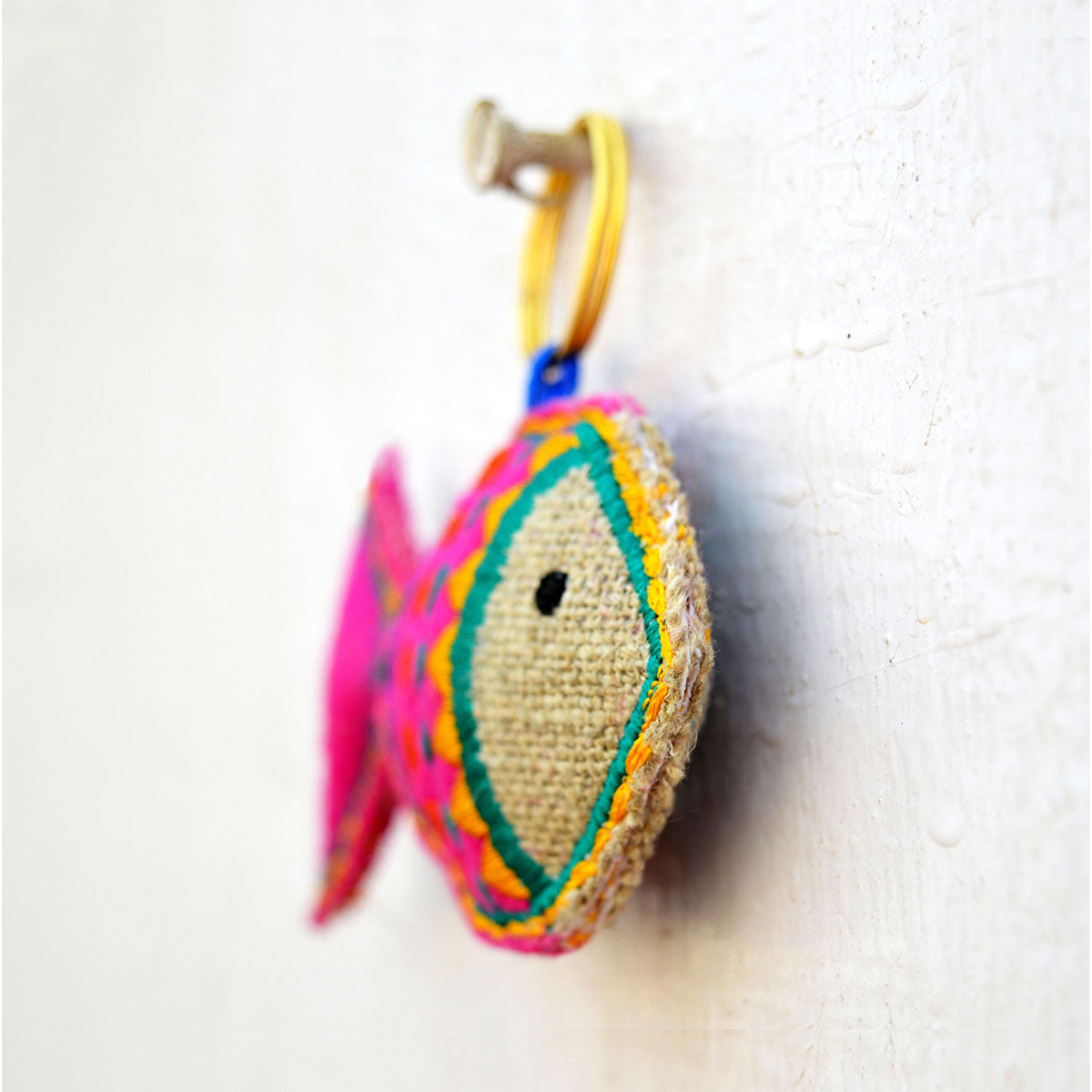 Multicolor fish key ring, tassel, handmade, boho bag charm, size 3 inches or 13 cms