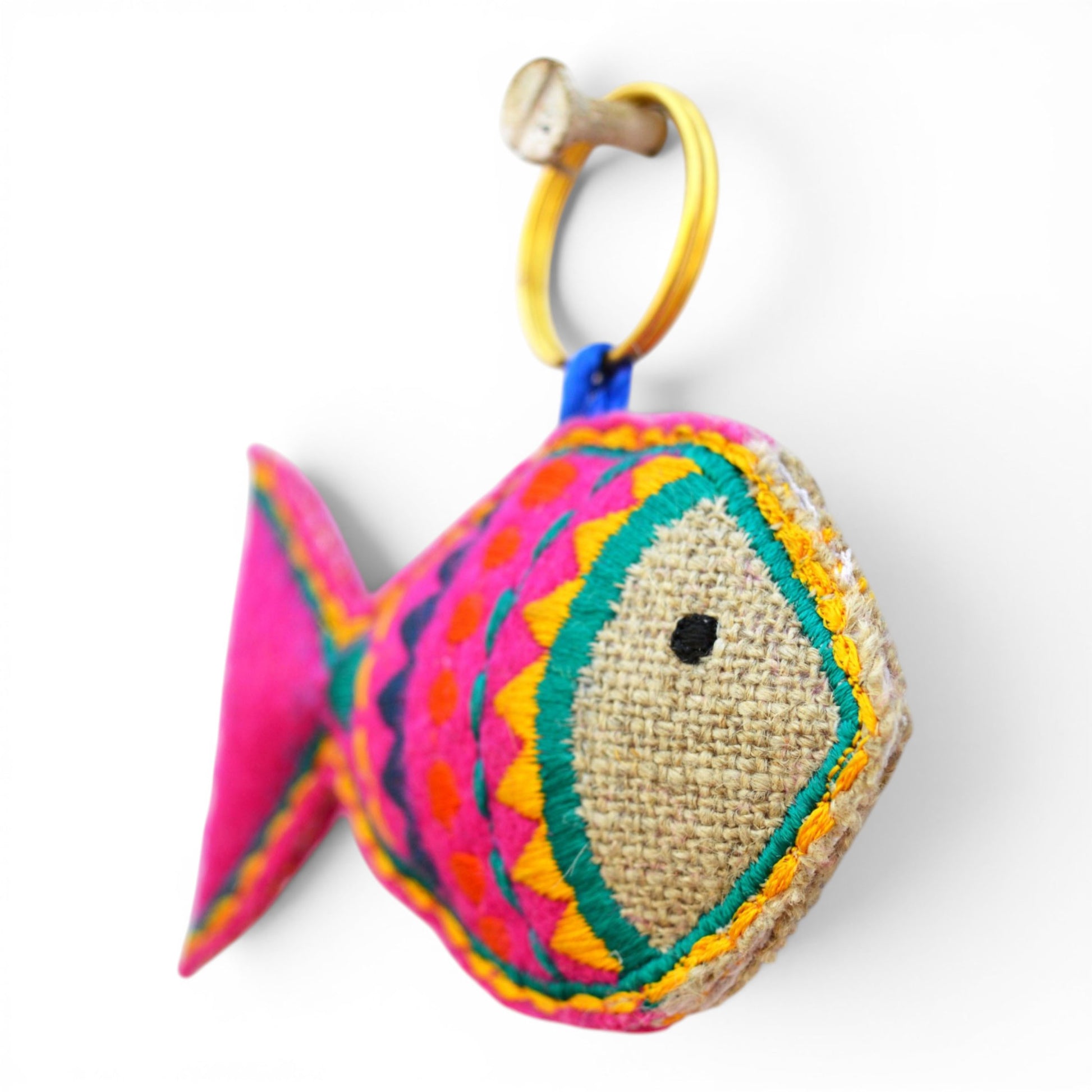 Multicolour Fish Tassel | Boho Bag Charm | Handmade Linen & Felt Key Ring - Vliving