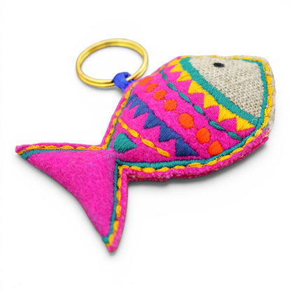 Multicolour Fish Tassel | Boho Bag Charm | Handmade Linen & Felt Key Ring - Vliving