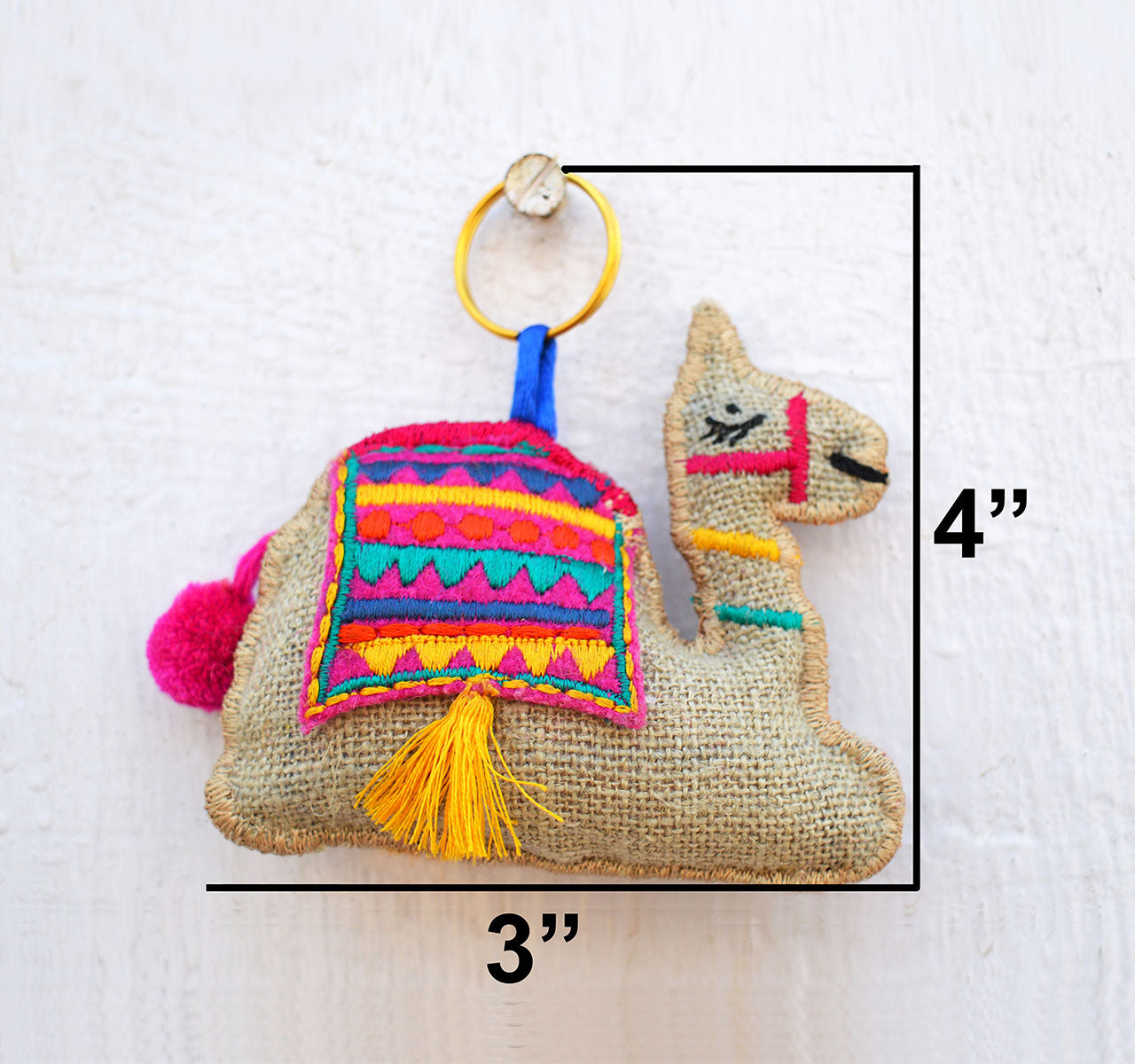 Multicolor camel key ring, tassel, handmade, boho bag charm, bohemian, moroccan size 4&quot; or 10 cms