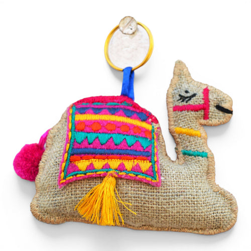 Multicolour Camel Motif Boho Tassel | Bag Charm & Key Ring | Handmade Linen & Felt