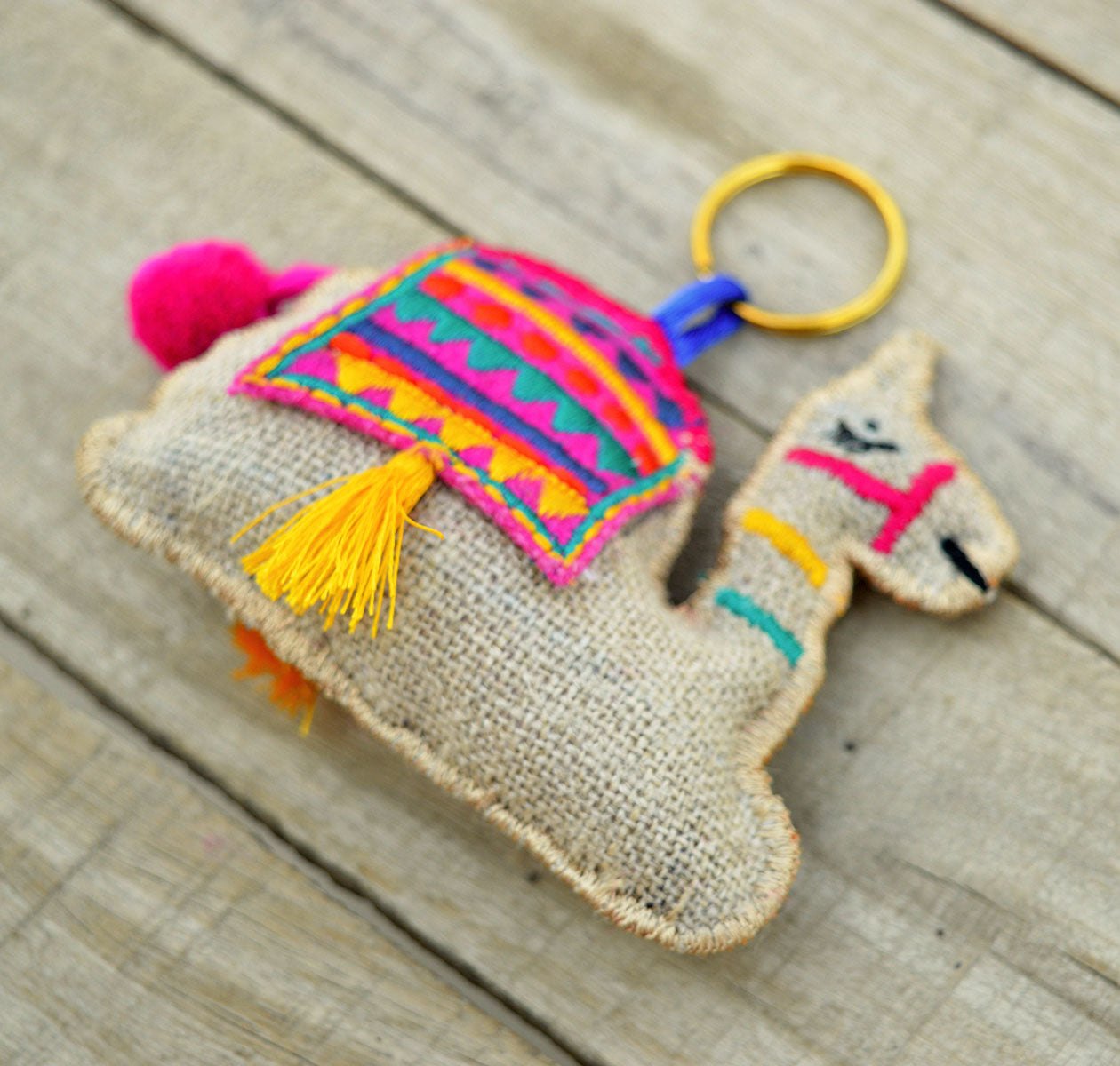 Multicolor camel key ring, tassel, handmade, boho bag charm, bohemian, moroccan size 4&quot; or 10 cms