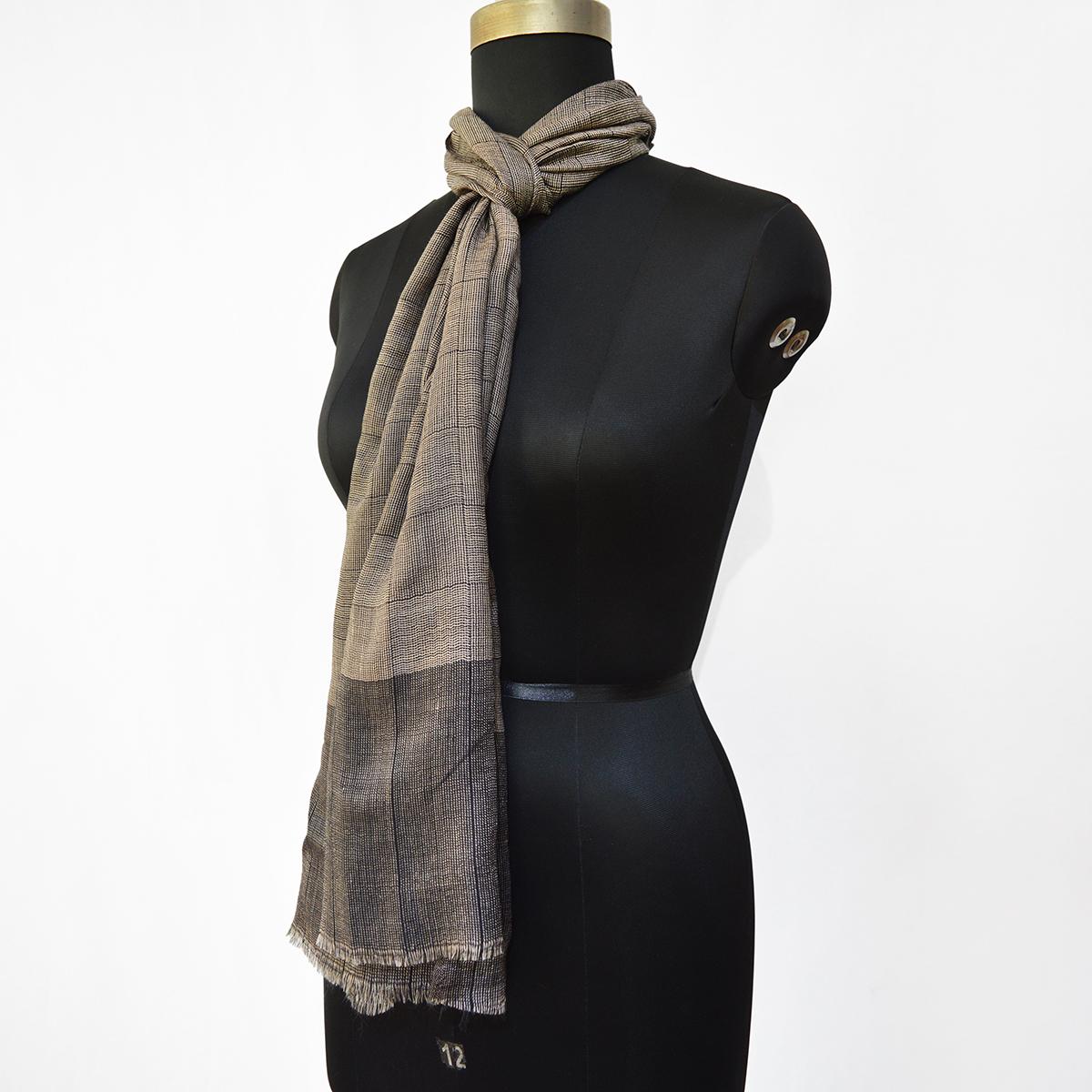 CHECK fine wool blend scarf for men, beige and black colour, reversible, gift for men