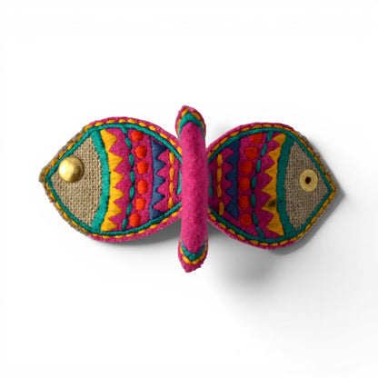 Fish-Shaped Boho Cable & Wire Holder | Handmade Linen & Felt | Desk Organiser