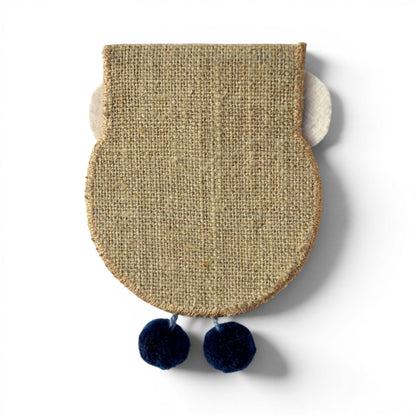 Owl Motif Boho Coin Purse & Cable Holder | Handmade Linen & Felt | 4"×3"