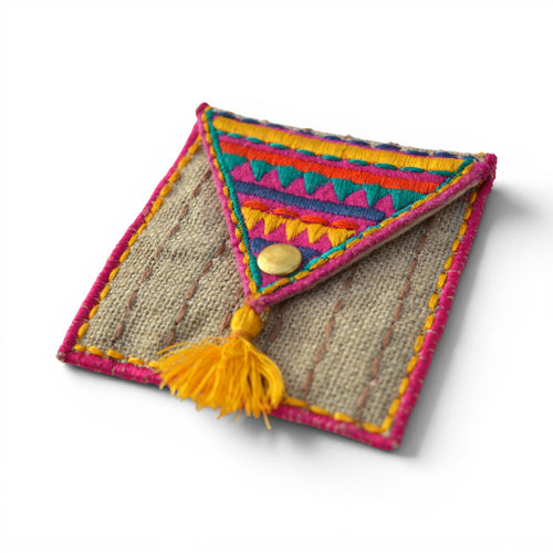 Boho Pocket Square Coin Purse & Cable Holder | Handmade Linen & Felt | 4
