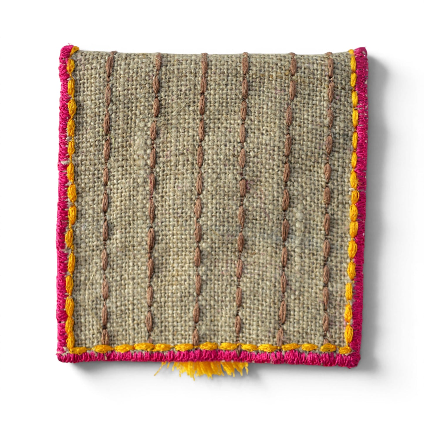 Boho Pocket Square Coin Purse & Cable Holder | Handmade Linen & Felt | 4"×3"
