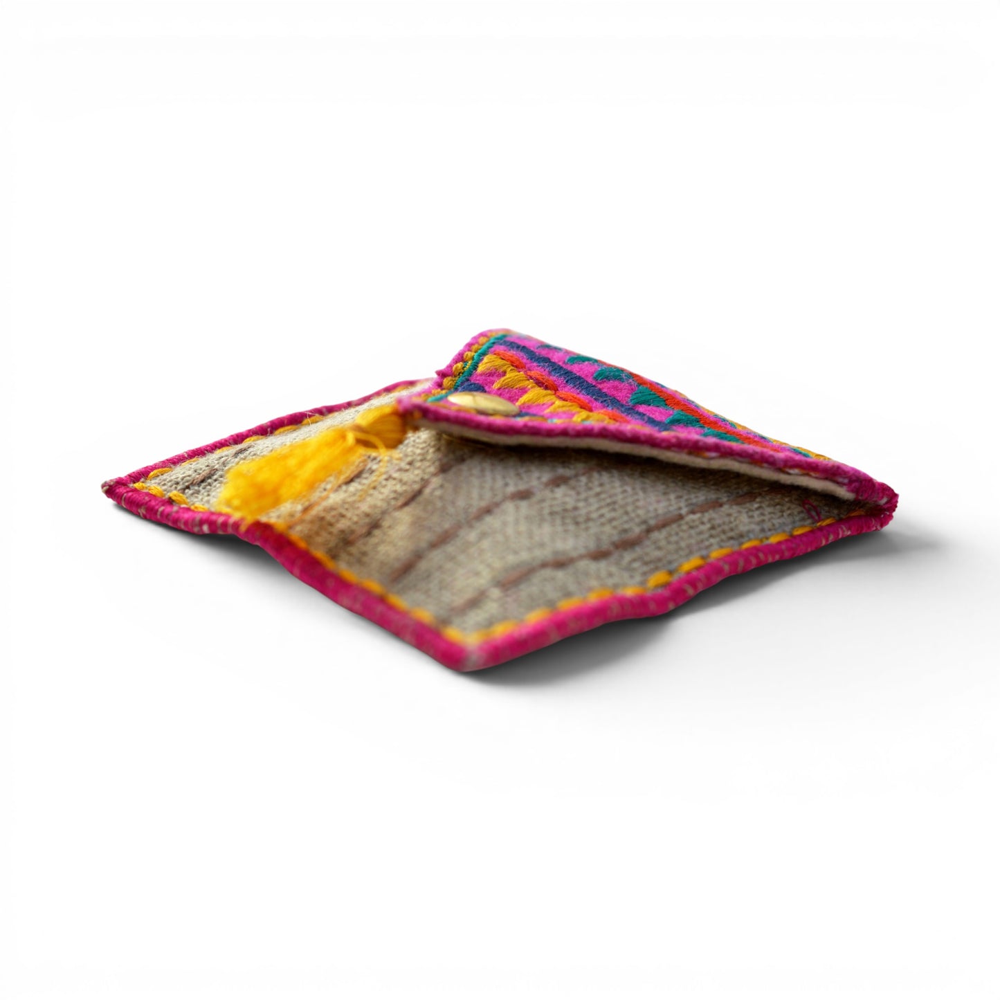 Boho Pocket Square Coin Purse & Cable Holder | Handmade Linen & Felt | 4"×3"